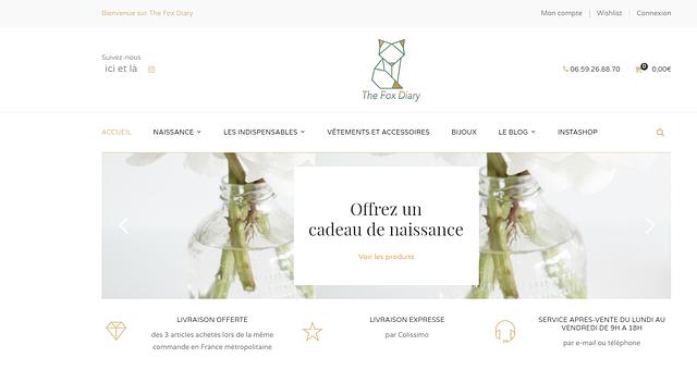 Création du site e-commerce "The Fox Diary" par Déborah Lepunski